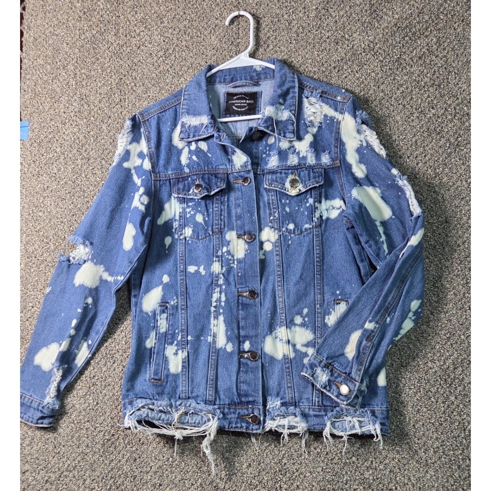 American Bazi Denim Jacket Mens Medium Blue Good Distressed Bleached RJK-734